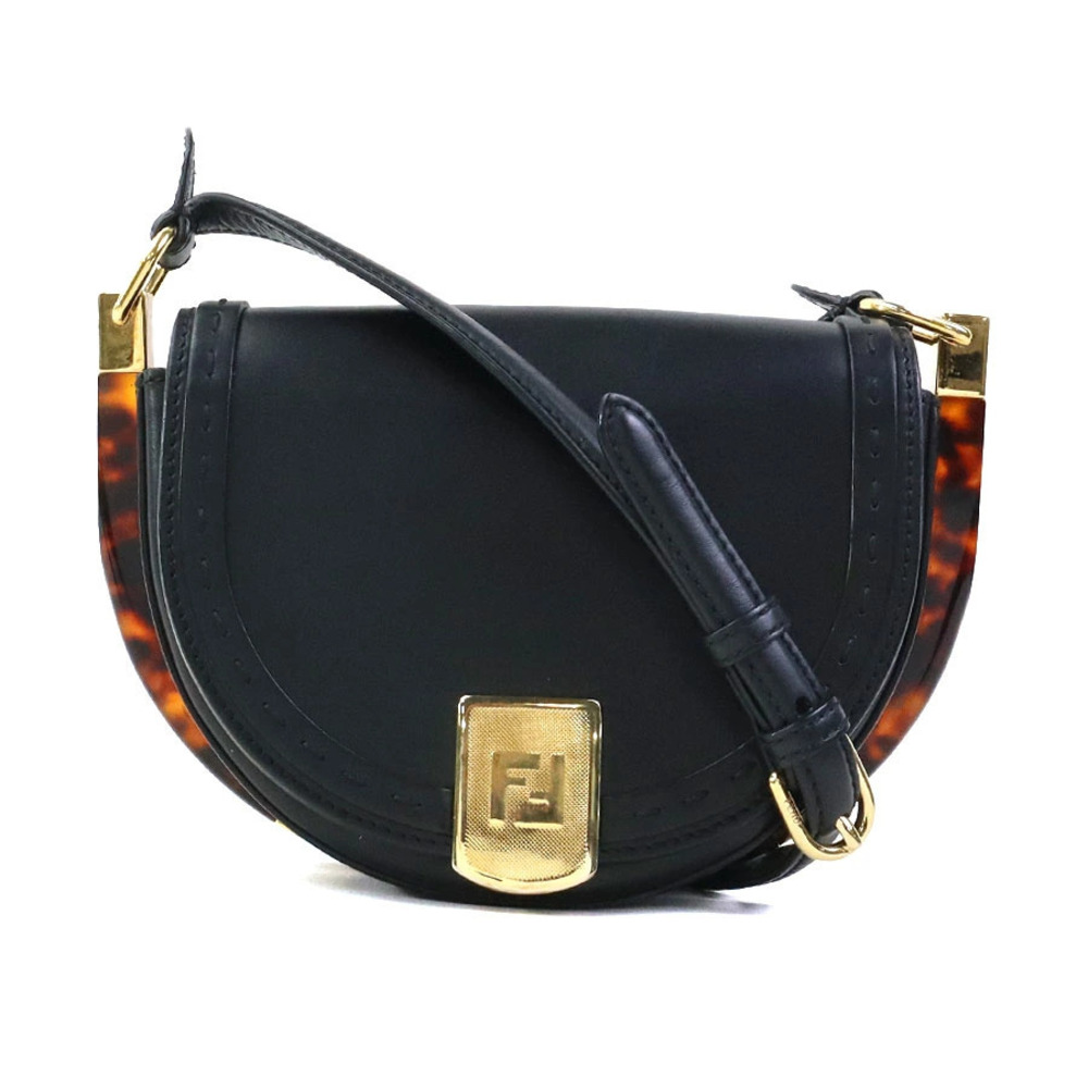 Fendi Moonlight Shoulder Bag Leather Black Brown Gold ABVL